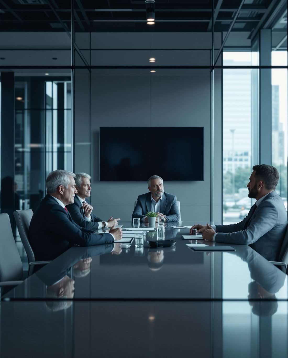 Senior executives in discussion around a boardroom table