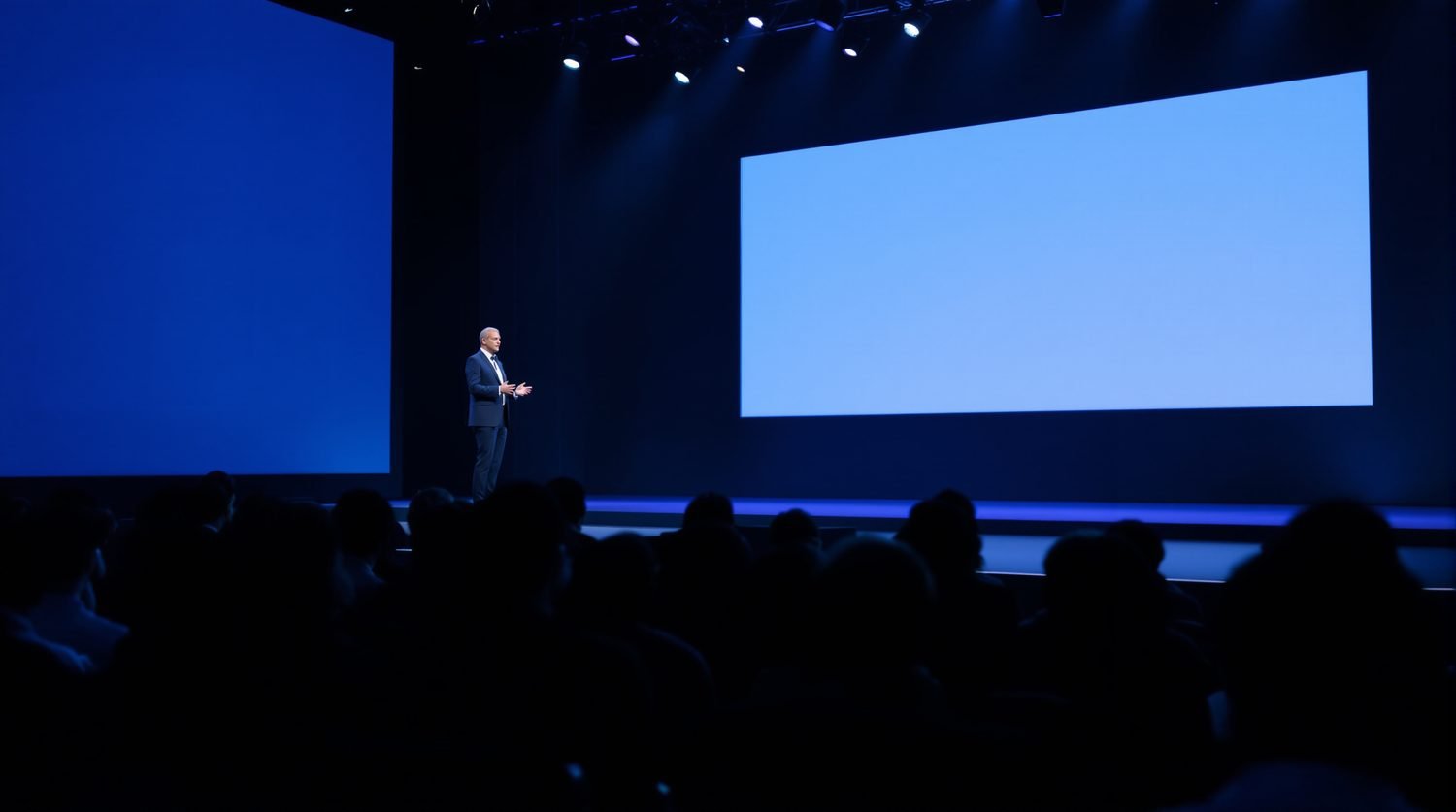 A keynote speaker addressing delegates from a conference stage